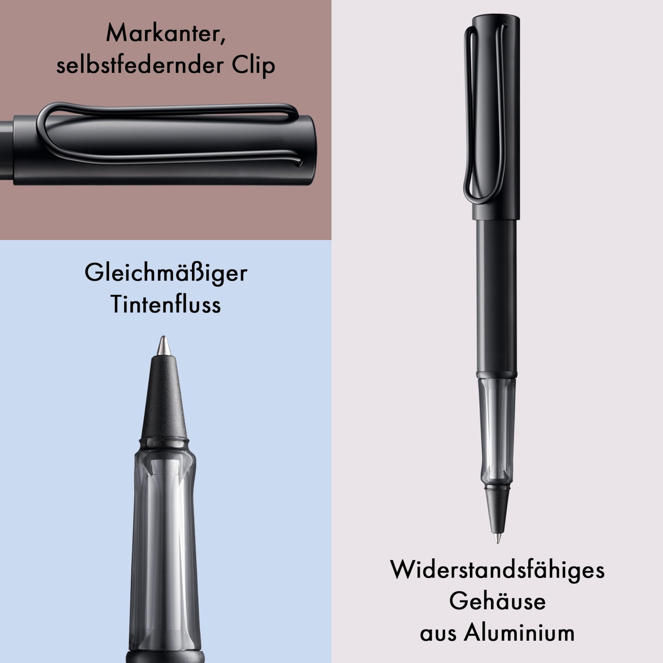 Lamy AL-star black Tintenroller - leichter Stift mit transparenten, ergonomischen Griff & Strichbreite M - Gehäuse aus Aluminium – mit Tintenrollermine M 63 Strichbreite M in schwarz 3