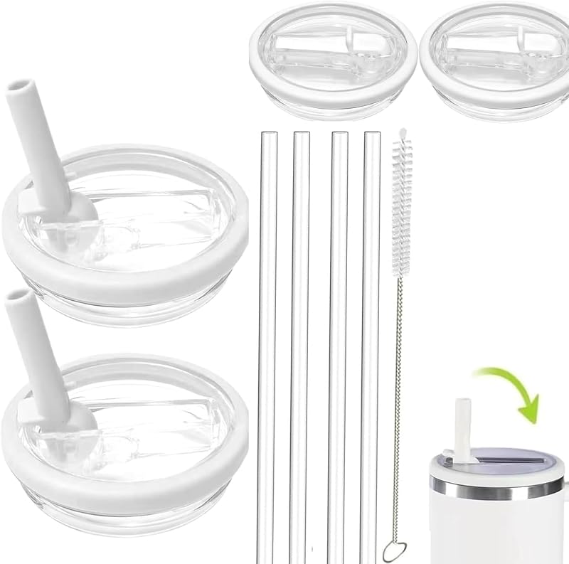 MOECSHSY 2 Pack 40 oz Tumbler Flip Straw Lid Replacement - White