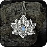 SUKKCCNO Vintage Sterling Silver Moonstone Lotus Necklace Handmade Retro Delicate Engrave Lotus Flower with Teardrop Moon Gemstone Pendant Necklaces Yoga Spiritual Jewelry Gifts for Women