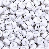 100PCS Letter Beads White Round Acrylic Alphabet Beads Silver Letter F Beads for Jewelry Making Bracelets Necklaces Key Chains DIY 4X7mm