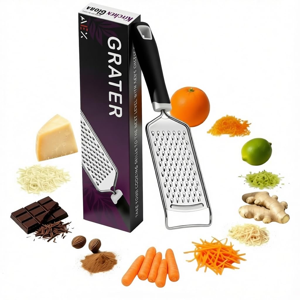 AEX Handheld Cheese Grater Lemon Zester Stainless Steel Fine Micro Hand Grater with Non Slip Handle Mini Grater for Hard Cheese Ginger Chocolate Citrus Garlic Nutmeg and Kitchen Food Prep