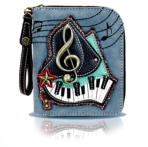 Chala Zip Around Wallet, Wristlet, 8 Credit Card Slots, Sturdy Pu Leather - Piano Keys - Indigo