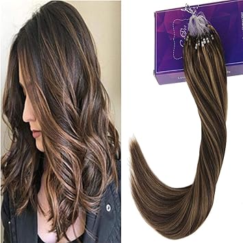 Laavoo Highlighted Micro Link Hair Extensions 14 Dark Brown Piano