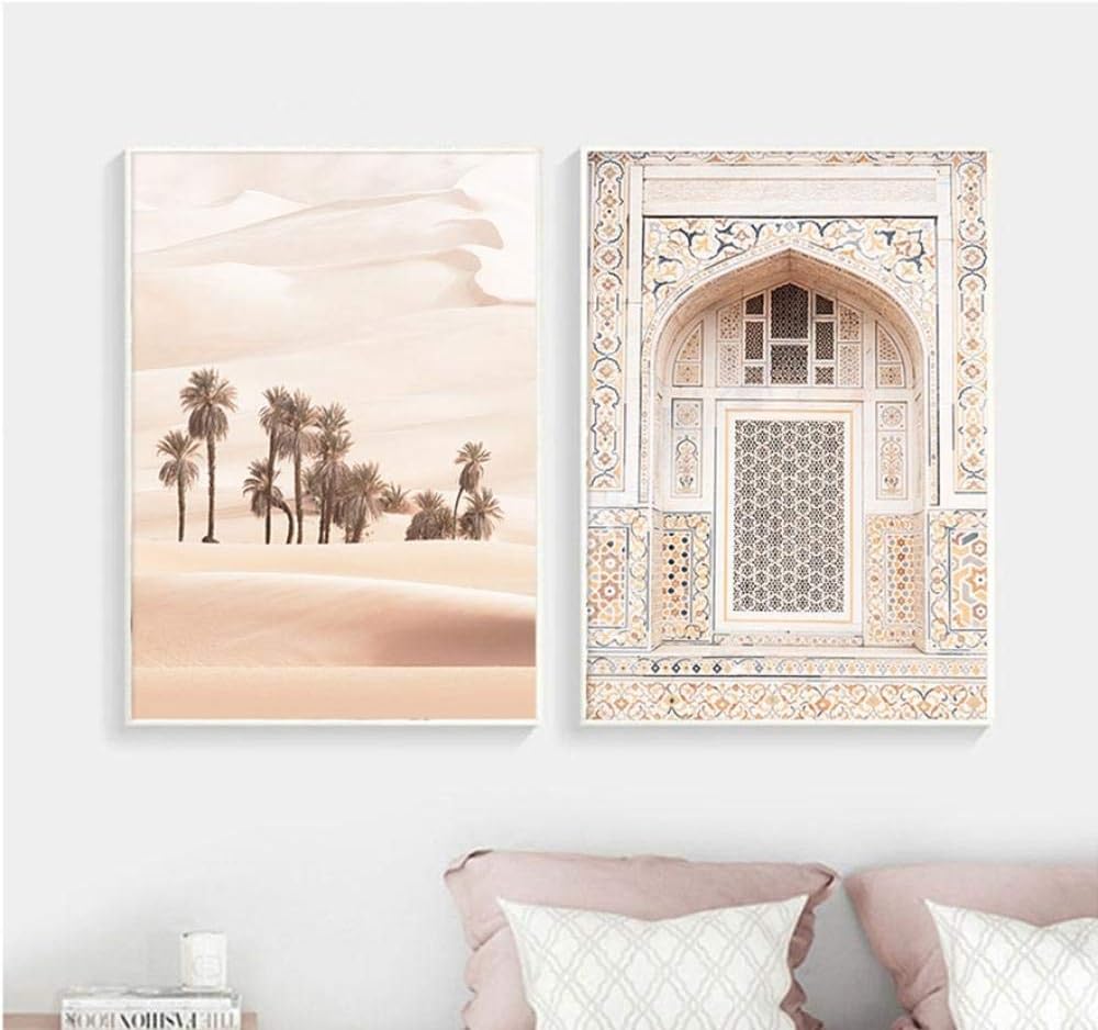 Desert Vintage Window Landscape Wall Art Pictures Canvas Painting Gallery Posters Prints Interior for Living Room Home Decor-50x70cmx2 pcs no frame
