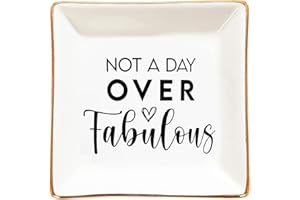 LZBALUYO Birthday Gifts for Women Trinket Dish Tray Jewelry Plate - Not a Day Over Fabulous - Birthday, Mother's Day, Wedding, Christmas Gifts