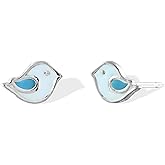Boma Jewelry Sterling Silver Blue Bird Stud Earrings with Handpainted Enamel