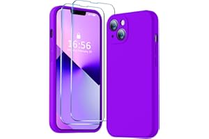 BossKiss Compatible with iPhone 14 Plus Case 6.7 inch, Premium Liquid Silicone Case [Velvety Touch] [2 Pcs 9H Tempered Glass Screen Protector], Camera All-Round Protection Shockproof Case, Neon Purple