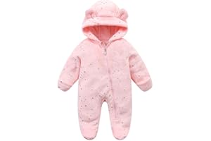MOKITONI Baby Fleece Jumpsuit for 0-3 Months Infant Bear Snowsuit Newborn Romper Warm Coat