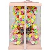 ASENVER Hand Made Rose Bear Artificial Flower Gift for Mather's Day Birthday Valentine's Day with a 15" Pink Gift Box (Colorful)