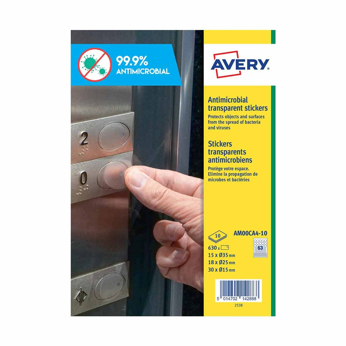 Antimicrobial Film Round Stickers - Self-adhesive clear film, 63 stickers per A4 Sheet, 10 sheets per pack (AM00CA4-10)