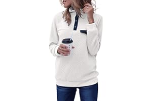 MEROKEETY Women's 2023 Fall Long Sleeve V Neck Button Quilted Patchwork Pullover Sweatshirt Tops