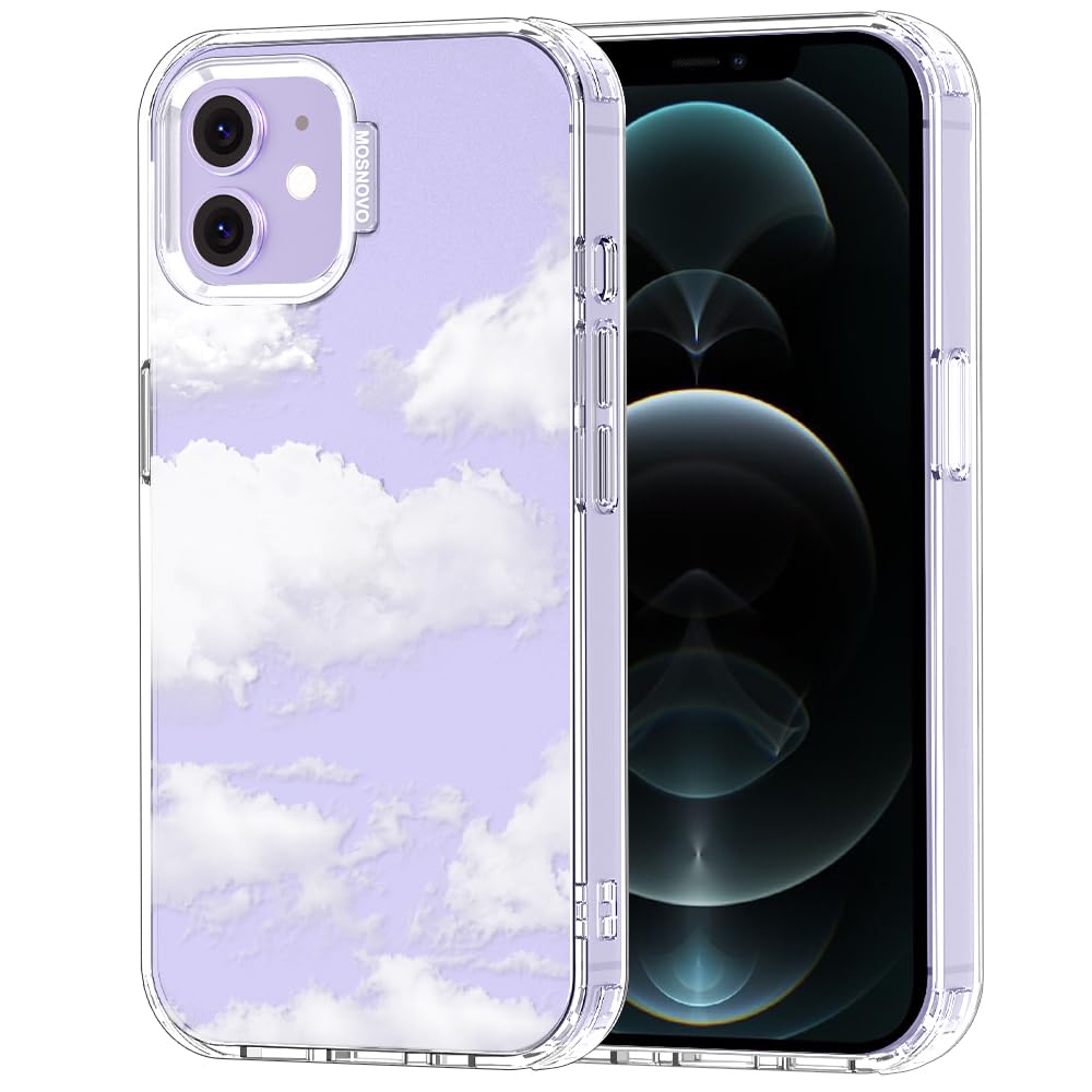 MOSNOVO Case for iPhone 12 & iPhone 12 Pro, [Buffertech 6.6ft Military-Grade Drop Protection] [Anti Peel Off Tech] Clear TPU Bumper Phone Case Cover Design - Cloud — image 1