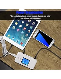 Cargador USB múltiple, 60 W 12 A, 8 puertos, estación de carga, multipuerto, para viaje, rápido cargador de pared, con LCD, Blanco