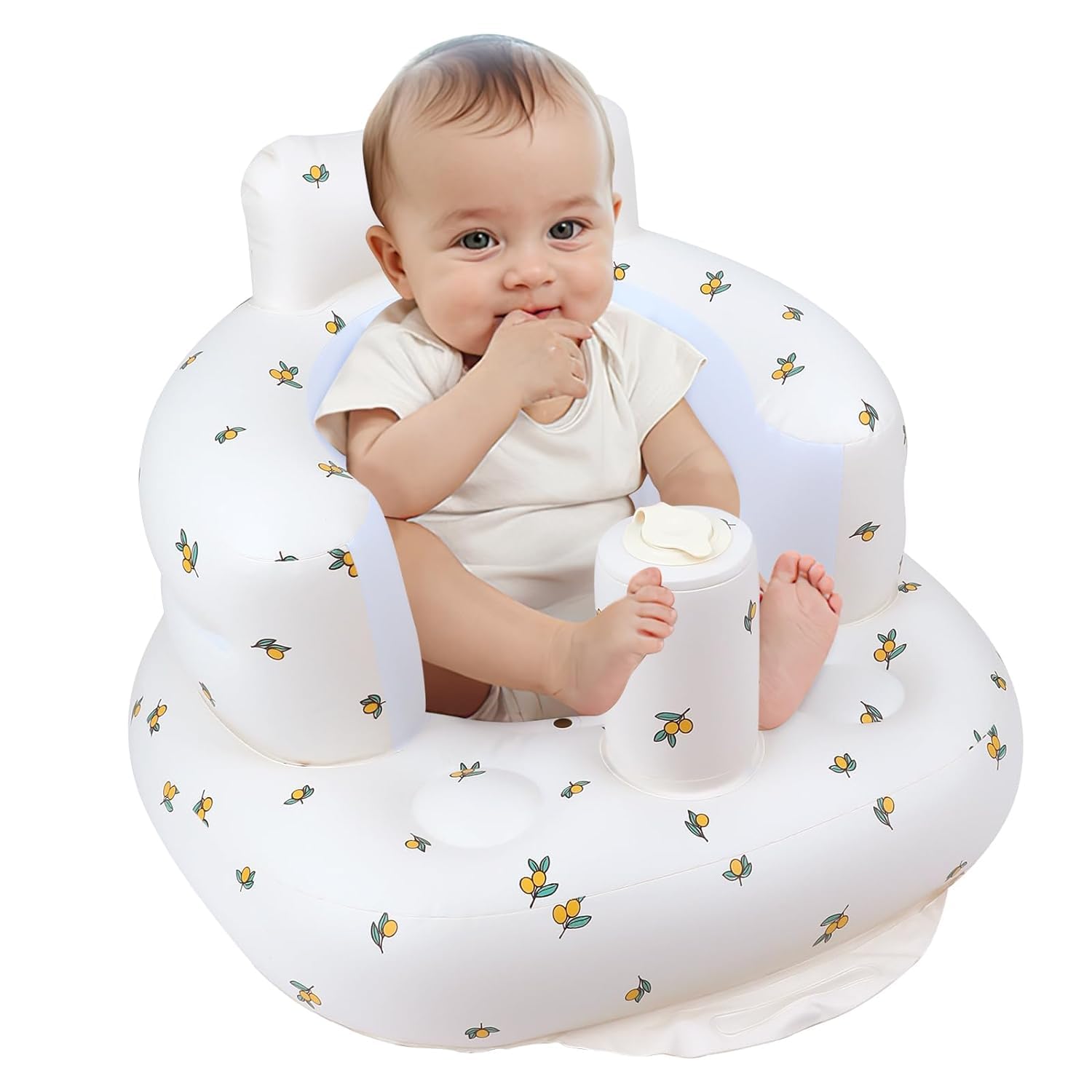 Inflatable Baby Seat for Babies 3 Months & Up, Baby Floor Seats for Sitting Up, Baby Seats for Infants, Blow Up Baby Seat with Built in Air Pump - Oliver Flower