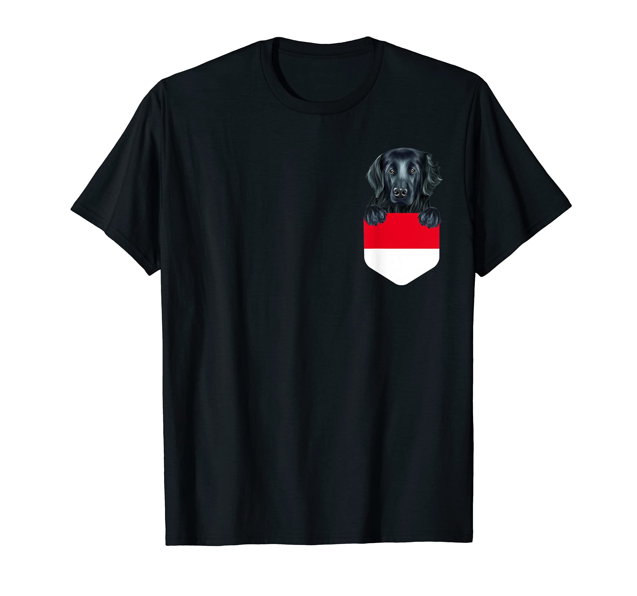 Indonesia Flag Flat-Coated Retriever Dog In Pocket T-Shirt
