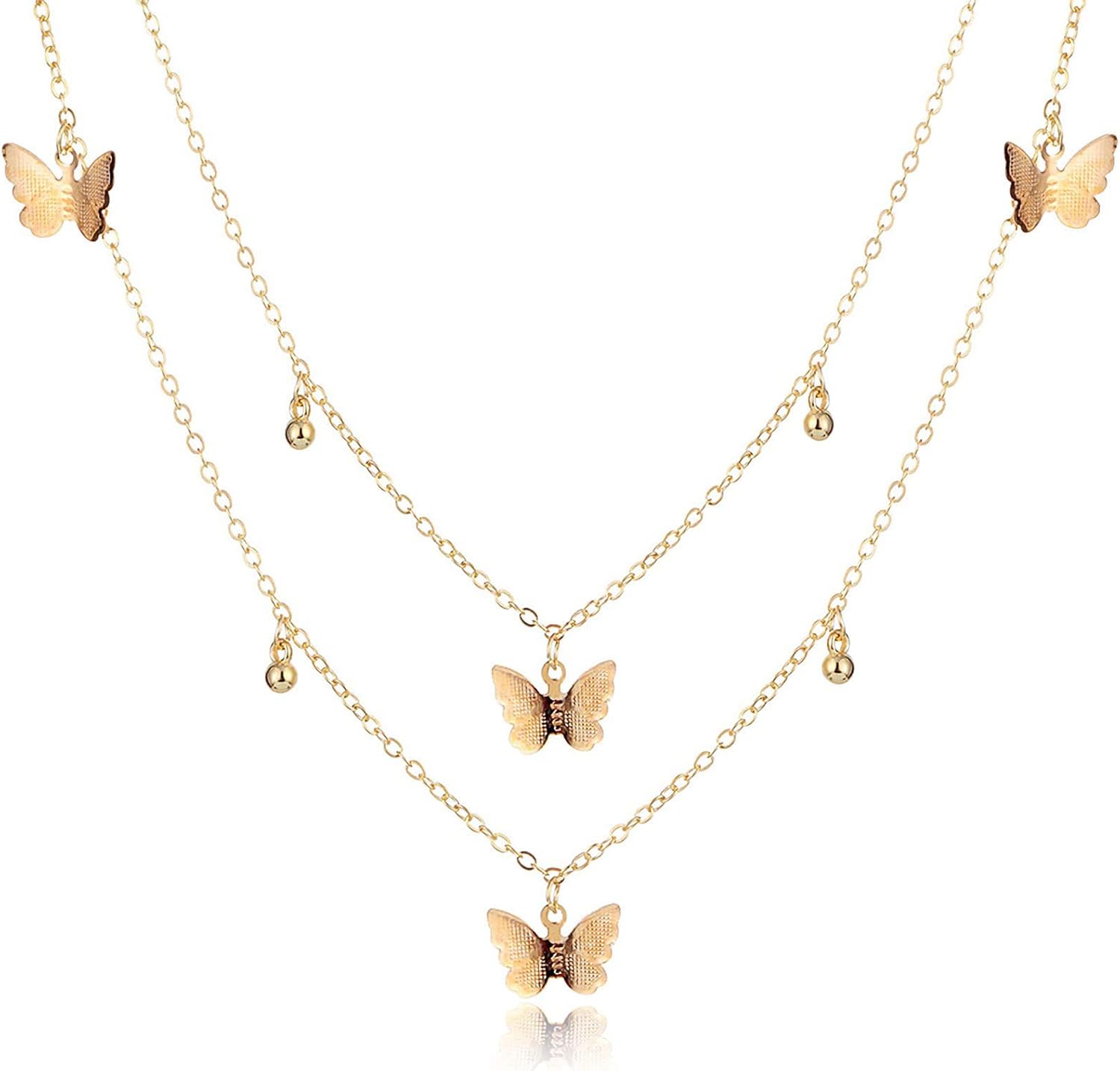 Download Amazon Com Butterfly Choker Necklace For Women 14k Gold Plated Layered Chain Dainty Cute Butterfly Choker Pendant Charm Jewelry Necklace For Girls 2pcs Butterfly Bead Clothing