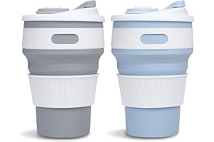 2-Pack Collapsible Coffee Cup Reusable – 12oz Leakproof Travel Coffee Mug, Silicone, Foldable & Portable for Hiking, Camping,