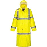 Portwest UH445 Men's Classic Raincoat Waterproof Hi Vis Reflective Long Rain Jacket ANSI Class 3 Yellow
