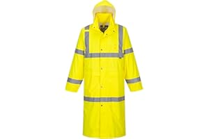 Portwest UH445 Men's Classic Raincoat Waterproof Hi Vis Reflective Long Rain Jacket ANSI Class 3