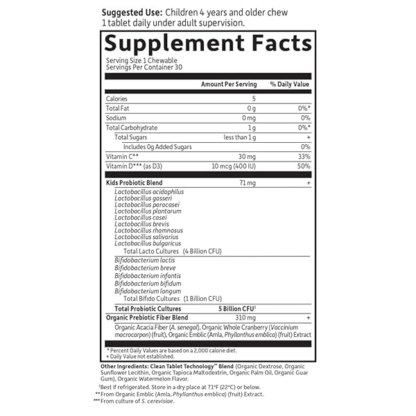 GARDEN OF LIFE DR. FORMULATED PROBIOTICS ORGANIC KIDS+ PLUS VITAMIN C & D – WATERMELON – 5 BILLION CFU GLUTEN, DAIRY & SOY FREE IMMUNE & DIGESTIVE HEALTH SUPPLEMENT, NO ADDED SUGAR – 30 CHEWABLES