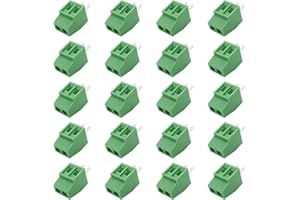 Cermant 20 pcs 2 Pin XK128-2.54MM (0.1inch) Pitch Screw Terminal Block Connector Green 150V 6A PCB Mount Screw Terminal Block Connector (2.54MM-2P-20Pcs)