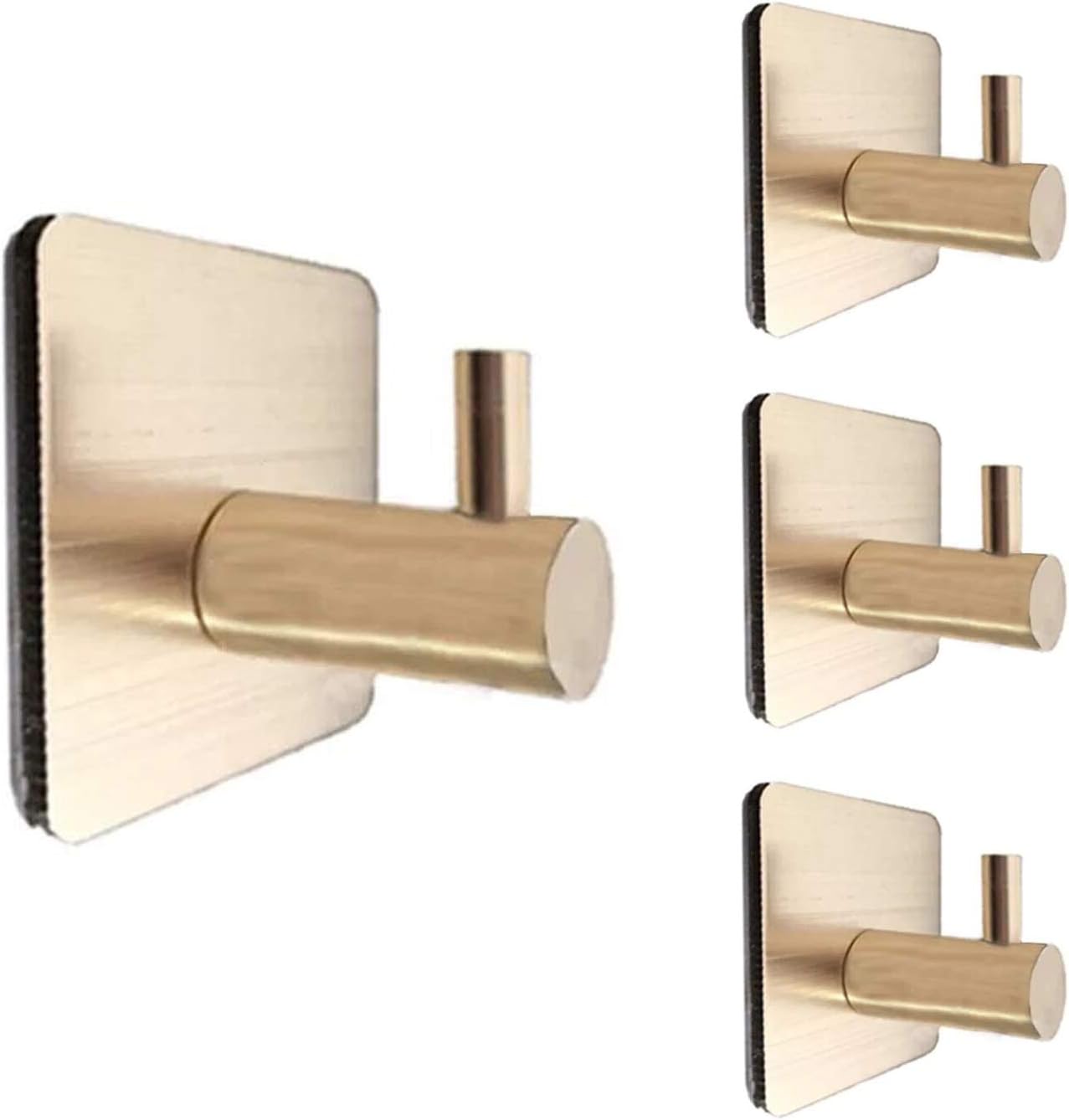 Yourgift 4 Pack Self Adhesive Hook Strong Heavy Duty Metal Super Power Hooks Stick on Wall Hangers for Kitchen, Bathroom, Bedroom and Office (Gold)