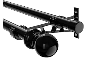 FRESHFARM 1 Inch Double Curtain Rods 28-145Inch Heavy Duty Dual Curtain Rods for Window Adjustable Splicing Double Curtain Rods for Living Room, Bedroom, Workplace, Bathroom