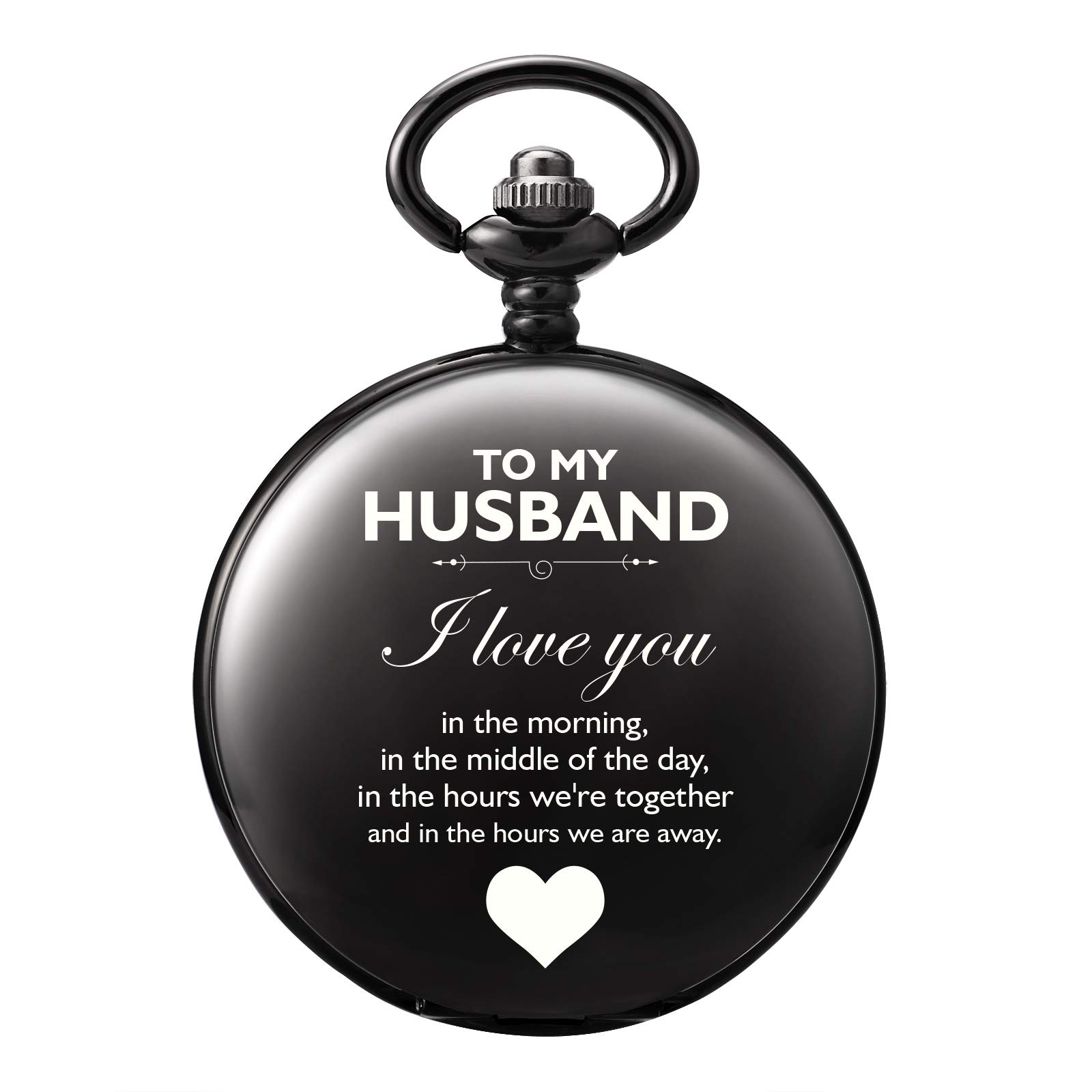 TREEWETO Mens Black Pocket Watch Gifts for Birthday Anniversary Valentines Day Wedding Fathers Day Christmas, Personalized Pocket Watches for Him