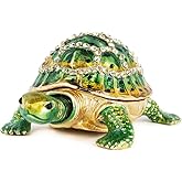 YU FENG Green Turtle Jewelry Trinket Boxes Hinged,Crystal Bejeweled Turtle Animal Figurines Collectible,Tortoise Lover Gifts