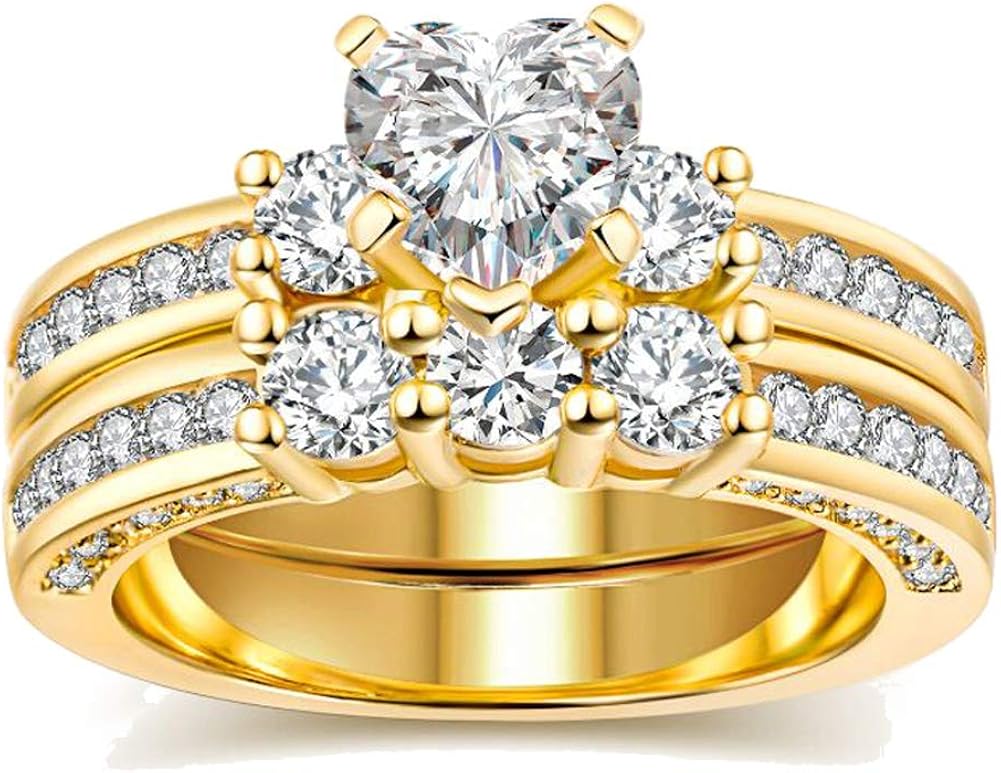 Yellow Gold Filled ThreeStone Womens Wedding Ring Sets Bridal Sets