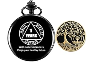 JOFANVIN 1 Years Recovery Pattern Commemorative Watch with Tree of Life AA Sobriety Chip Commemorative Medal
