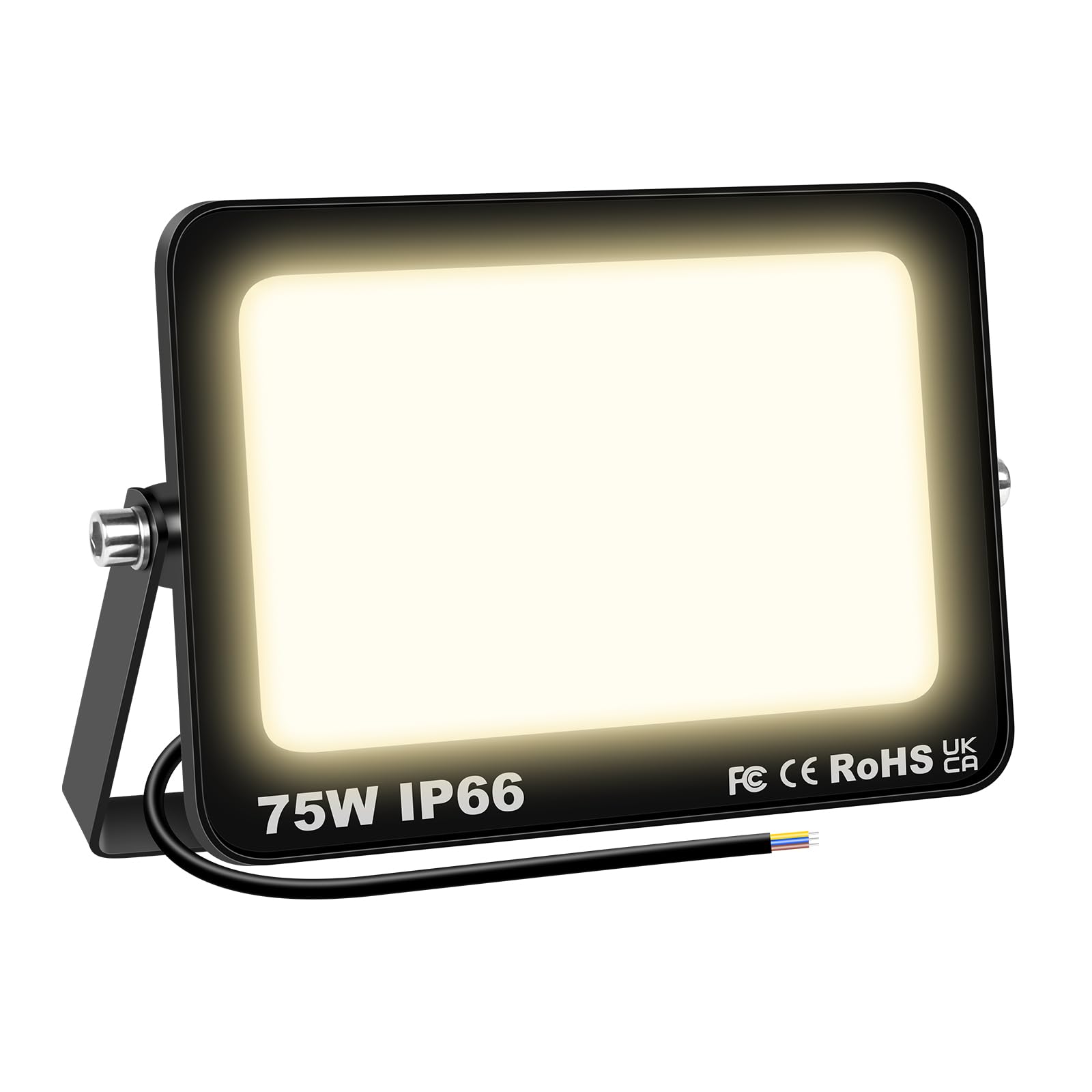 SKYWORLD 75W Outdoor LED Flood Light, 7500 Lumens Super Bright LED Floodlights, IP66 Waterproof Security Lights, 3000K Daylight Warm White for Garden Yard Backyard Garage Lawn Patio Warehouse