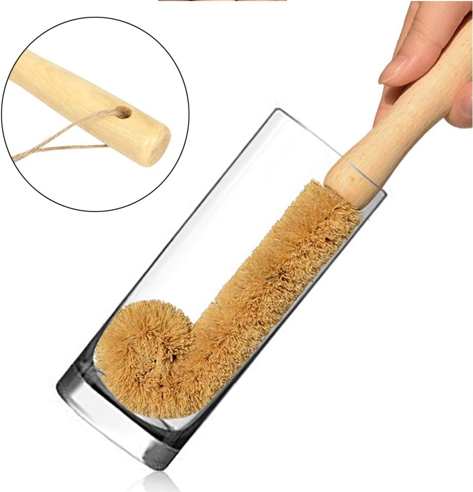 FOVIUPET Bottle Brushe Long Handle Kitchen Supplies Beech Wooden Cleaning Tool Cup Cleaning Brush Natural Coconut