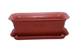 naina Deepak Plastic Rectangle Pots Textured with Tray, 20-inch(Terracotta) - Pack of 2