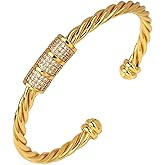 Fuxuei Cuff Bracelet for Women Cable Wire Bracelets Twisted designer inspired Bangles Crystal Adjustable Gifts