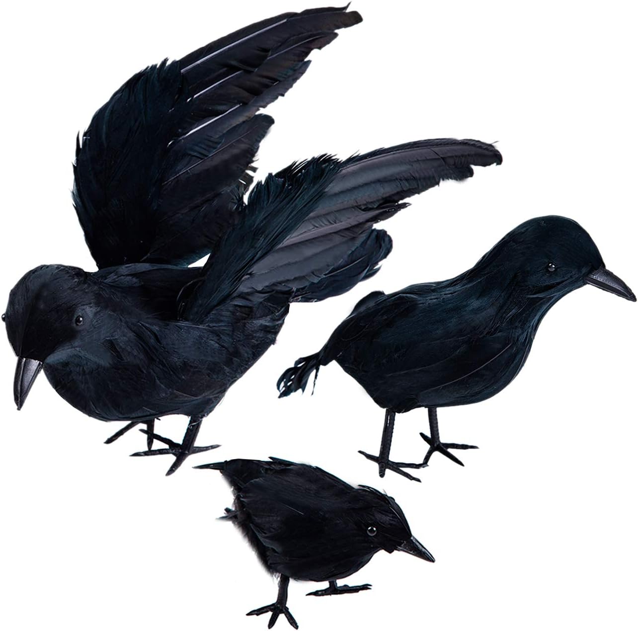 Holiday Décor Storage - Tinsow 3 Pcs Black Crows Halloween Prop Realistic Handmade Feathered Crow Fly and Stand Crows Ravens for Outdoors and Indoors Crow Decoration (Black, 3)