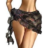 ZAFUL Women's Swimsuit Coverup Floral Wrap Skirts Beach Sheer Bikinis Cover Ups One Size Ruffle Trim Bathing Suit
