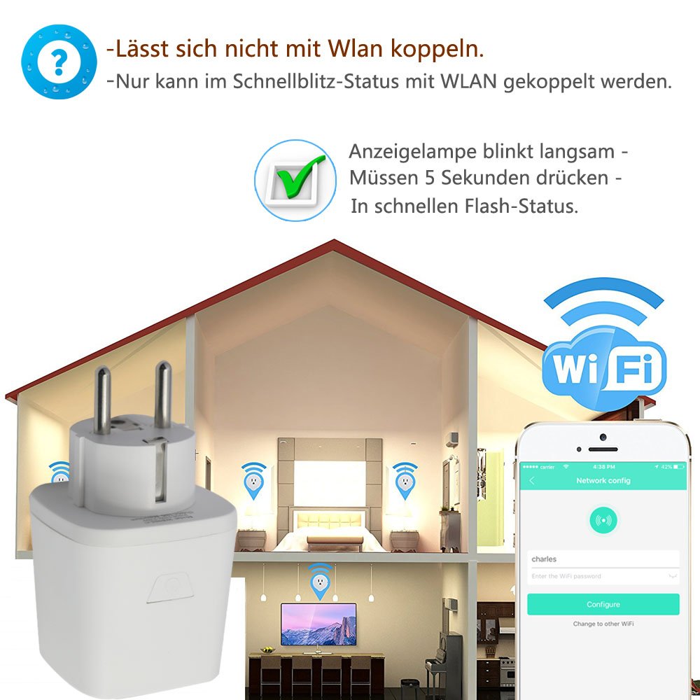 Wi-Fi Smart Steckdose - Mini Ausgänge Smart Socket Wireless Fernbedienung Timing Funktion Steuern Sie Ihre Elektrogeräte Kompatibel mit Amazon Alexa und Google Home