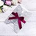 ponatia 25PCS Silver Glitter Wedding Invitations Cards Laser Cut Hollow Rose With Burgundy Ribbon For Bridal Shower Engagement Birthday Graduation Invite
