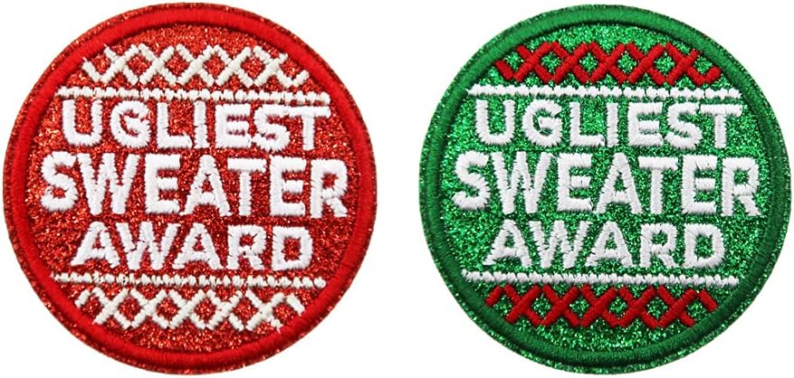 Mixed Media - Christmas Patches, Ugly Sweater Prize, Ugliest Sweater Award Christmas Sparkle Glitter Embroidered Iron On Patches