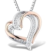 Diamond Heart Necklace 1/10 cttw 2-Tone 14k Rose Gold Plate and Sterling Silver- 18 Inch Box Chain