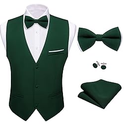 Barry.Wang Mens Hunter Green Suit Vest Bow Tie Set