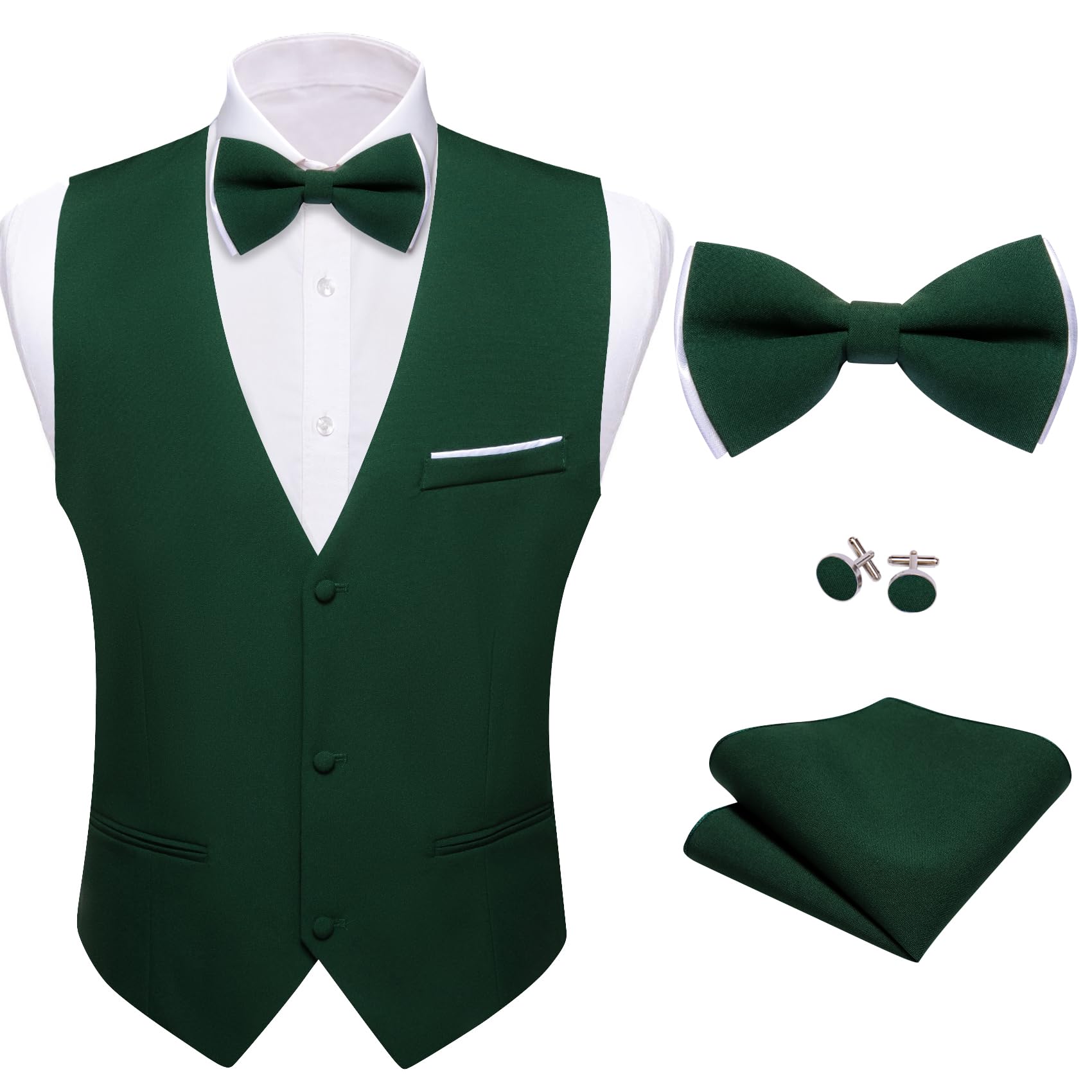 Barry.Wang Mens Hunter Green Suit Vest Bow Tie Set