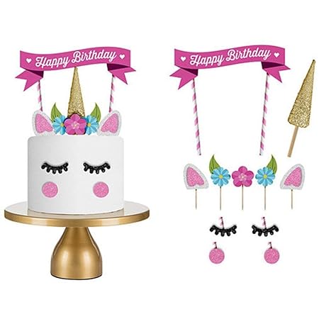 Queta Kuchen Topper Einhorn Happy Birthday Mädchen Geburtstagstorte Deko Unicorn Cake Topper Kindergeburtstag Deko