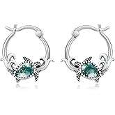 LELOUCHY Owl/Hummingbird/Butterfly/Animal Moss Agate Hoop Earrings 925 Sterling Silver Vintage Moss Agate Hoop Earrings for Birthday Women Gifts