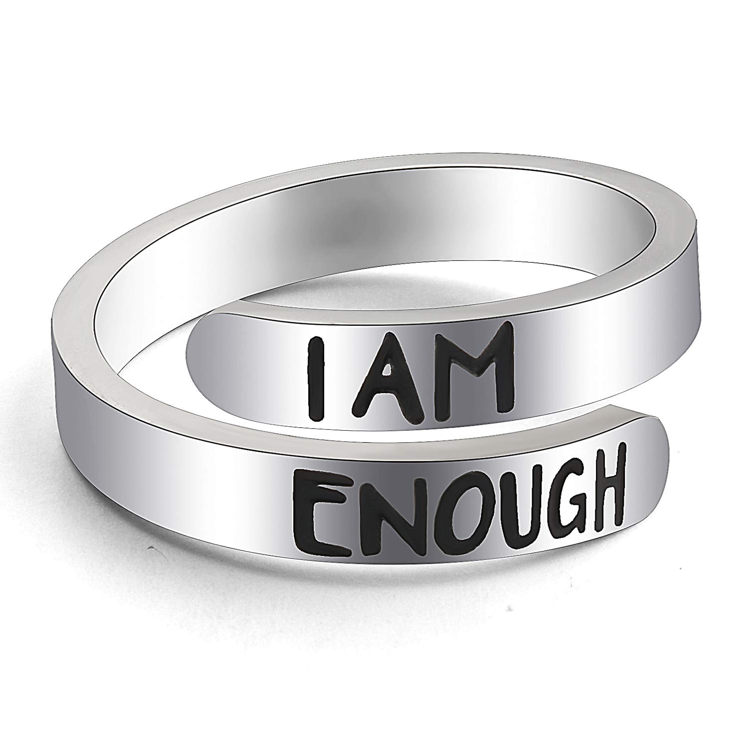 Inspirational Rings for Women Statement Stainless Steel Adjustable Wrap Ring Personality Encouragement Gift (adjustable size - I AM ENOUGH Ring style 2)