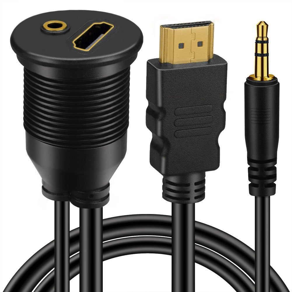 baolongking 3.5mm & HD Male to Female AUX Flush Mount Car Mount Extension Cable for Car Truck Boat Motorcycle Dashboard Panel -1m