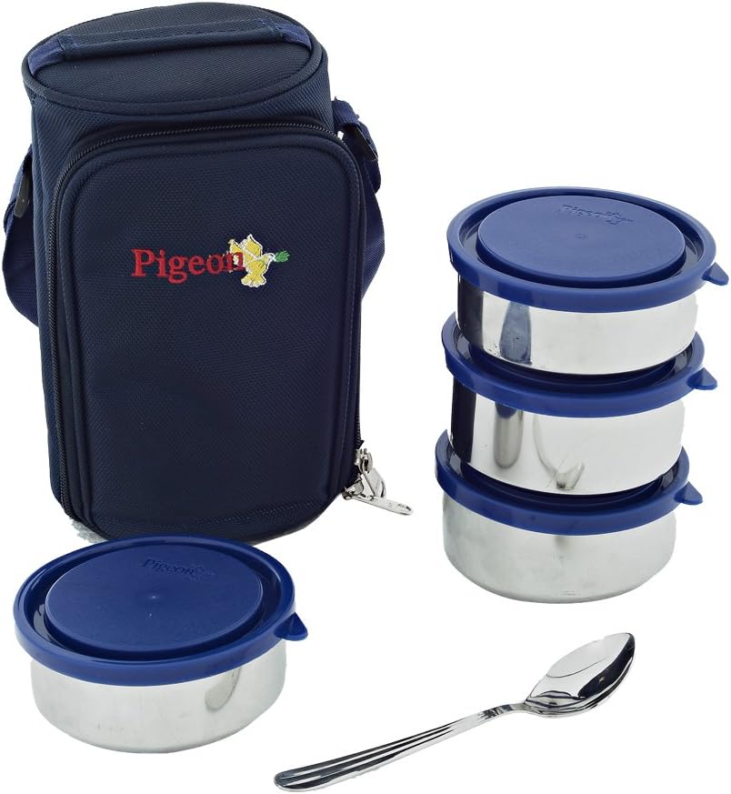 Pigeon Classmate 4 Stainless Steel Lunchbox |SS Tiffin Box with Leak-Proof Airtight Lid | Steel Lunch Box for School, College, Office, Travel, Outdoor