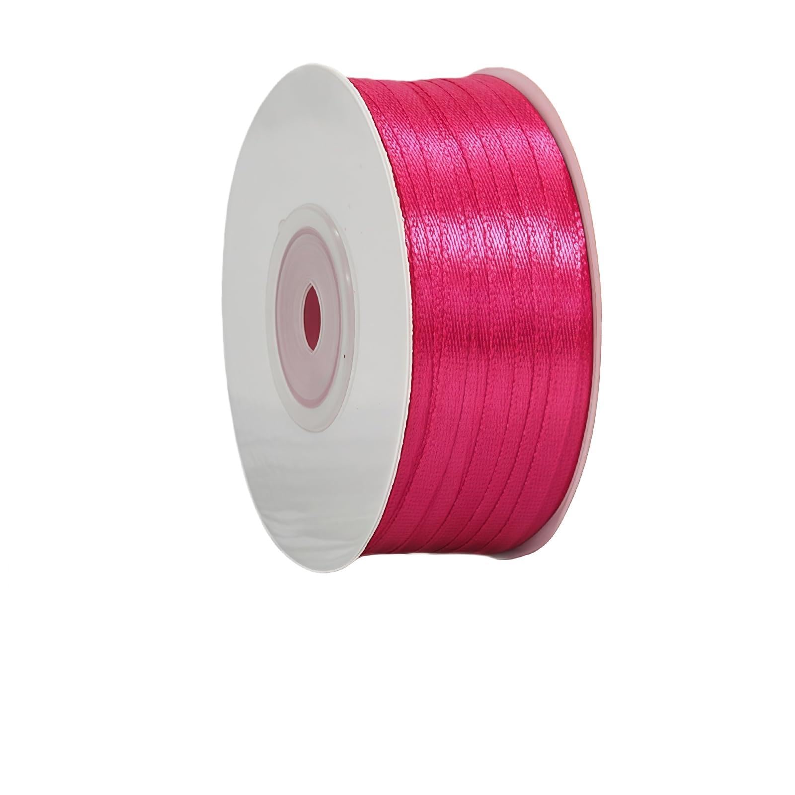 Hot Pink Ribbon 3mm for Gift Wrapping 91M,Hot Pink Satin Ribbon 3mm Thick for Crafting Cake,Hair Bow,Polyester Ribbon Christmas Decoration,Wedding Car Decor