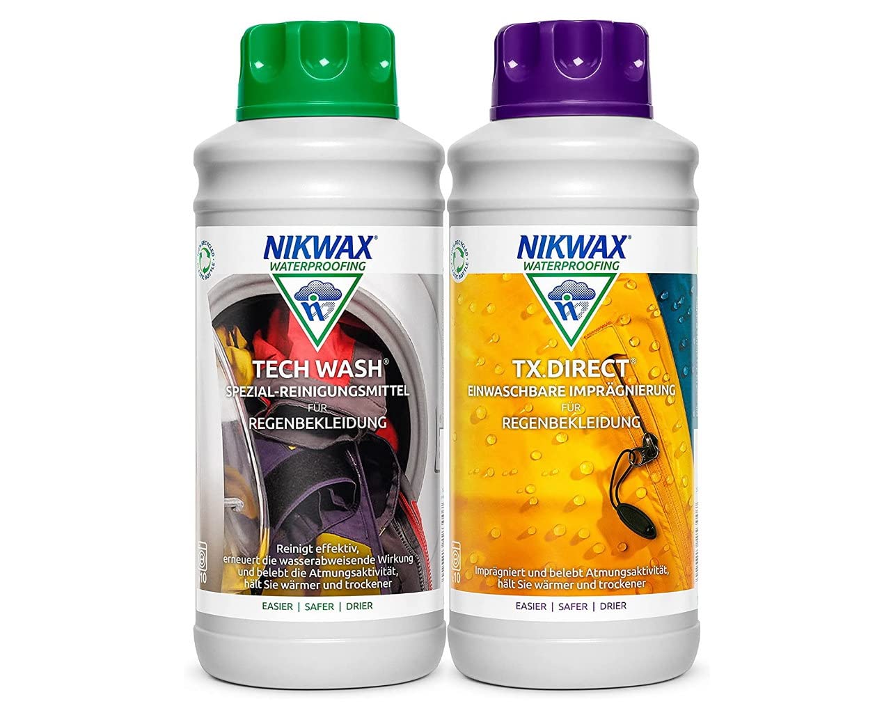 Nikwax Tech Wash detergent + TX Direct impregnation, 2 x 1 litre for functional clothing., Unisex, 30341, transparent, standard size